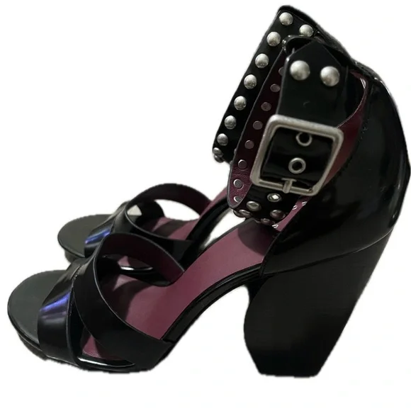 Marc Jacobs Black and Plum Heels with Studded Ankle Strap, Size 8 - Picture 3 of 9